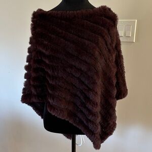 Elegant rabbit Poncho in Deep Burgundy/brown